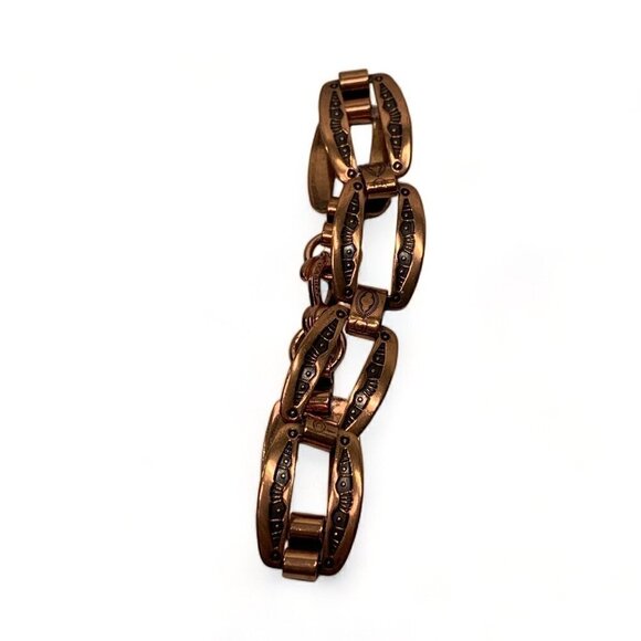 Vintage Solid Copper & Etched Enamel Chainlink Bracelet Southwest Design 8”L - Picture 9 of 9